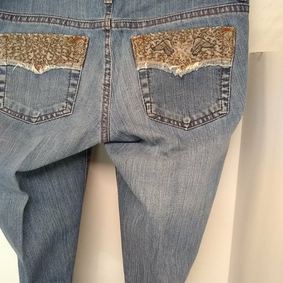 TWENTY-X Jeans Pants Blue Floral Embellishment Pockets Bootcut Size 5/6 - Picture 1 of 10